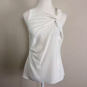 REISS Cream Knotted Shoulder Draped Sleeveless Blouse Top Size US 4 UK 8 EU 36